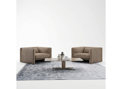 2x Fauteuil de luxe Salon Table basse en bois Mobilier moderne Fauteuil rembourré en textile