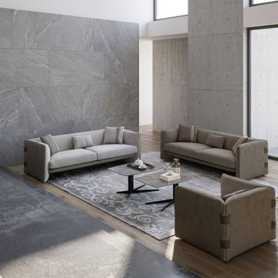 Ensemble de salon gris 7 pièces Moderne 2 canapés 3 places Meubles rembourrés Fauteuil neuf
