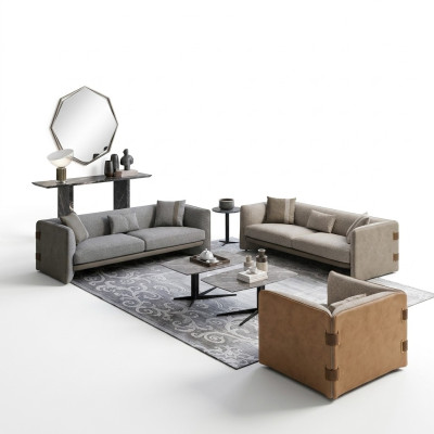 Ensemble de salon gris 7 pièces Moderne 2 canapés 3 places Meubles rembourrés Fauteuil neuf