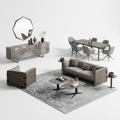 Ensemble complet 6 pièces canapé trois places neuf Fauteuil 2x Table basse en bois 2x Table d'appoint