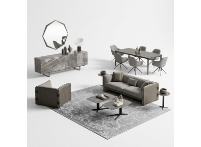 Ensemble complet 6 pièces canapé trois places neuf Fauteuil 2x Table basse en bois 2x Table d'appoint