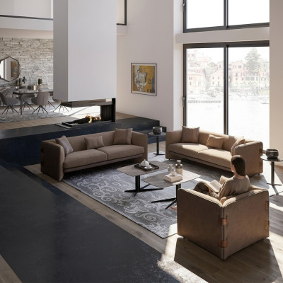 Salle de séjour 7pcs Marron 2x Canapés Fauteuil moderne avec table basse Aménagements de luxe