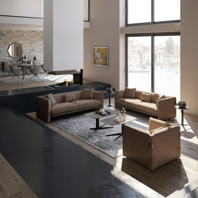 Salle de séjour 7pcs Marron 2x Canapés Fauteuil moderne avec table basse Aménagements de luxe