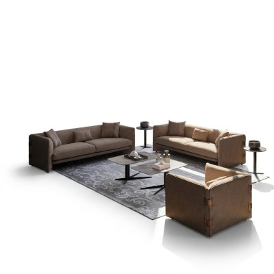 Salle de séjour 7pcs Marron 2x Canapés Fauteuil moderne avec table basse Aménagements de luxe
