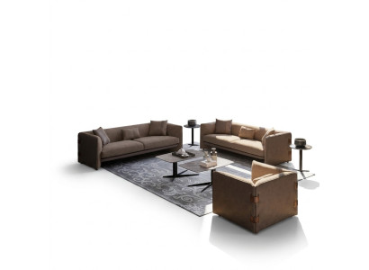 Salle de séjour 7pcs Marron 2x Canapés Fauteuil moderne avec table basse Aménagements de luxe