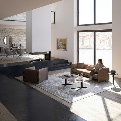 Meubles complets 6 pièces canapé moderne trois places fauteuil de luxe bois 2 tables basses.