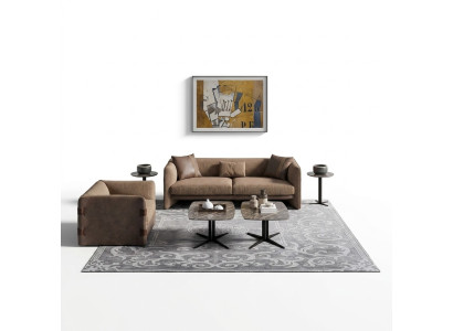 Meubles complets 6 pièces canapé moderne trois places fauteuil de luxe bois 2 tables basses.