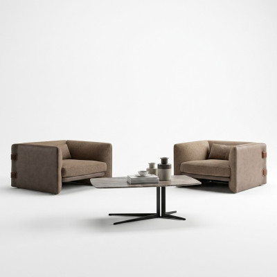Ensemble de 2 fauteuils design modernes avec revêtement en tissu de luxe pour salon, table basse nouvelle