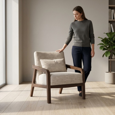 Fauteuil en bois de luxe Salon textile Mobilier rembourré Conception Ameublement nouveau