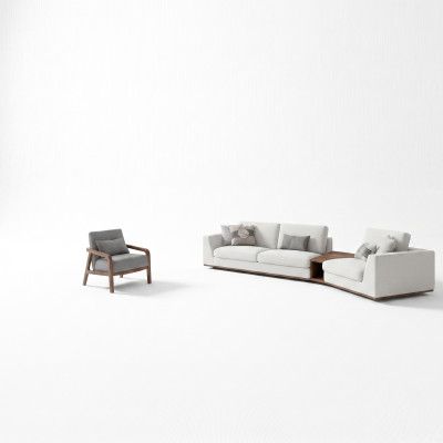 Mobilier rembourré Canapé Divan Trois places Salon Design Fauteuil Bois Textile