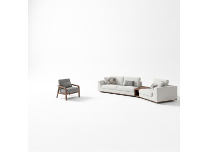 Mobilier rembourré Canapé Divan Trois places Salon Design Fauteuil Bois Textile