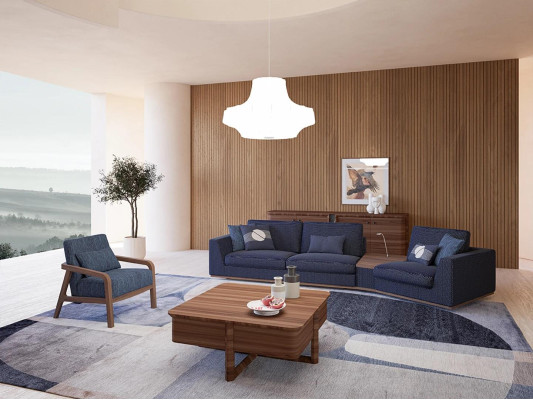 Ensemble de canapé bleu Set Trois canapés à trois places Fauteuil de salon Design moderne en textile