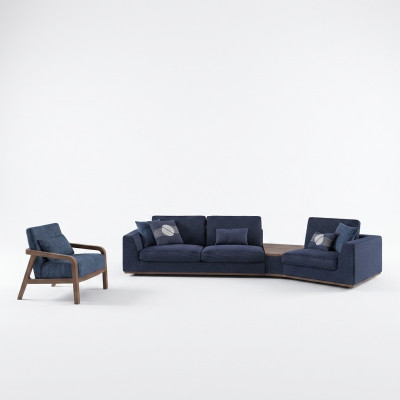 Ensemble de canapé bleu Set Trois canapés à trois places Fauteuil de salon Design moderne en textile