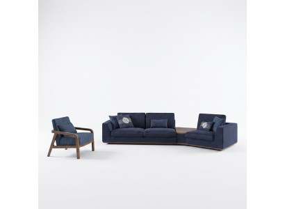 Ensemble de canapé bleu Set Trois canapés à trois places Fauteuil de salon Design moderne en textile