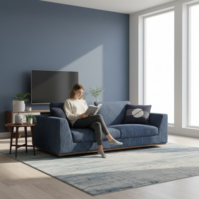 Salle de séjour Canapé bleu à deux places Canapé de style moderne en tissu Textile