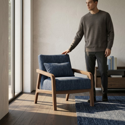 Conception de fauteuil moderne Mobilier de salon Canapé en tissu bleu Textile neuf