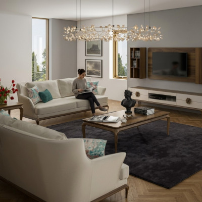 Moderne canapé complet 2x en tissu blanc trois places Design de salon Canapés sofa