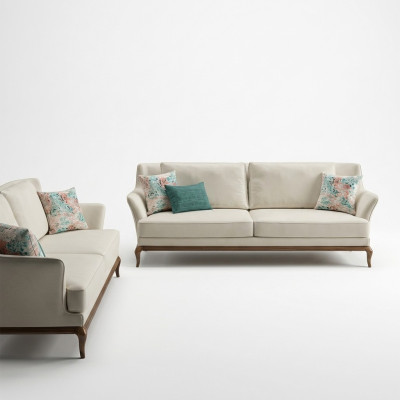 Moderne canapé complet 2x en tissu blanc trois places Design de salon Canapés sofa