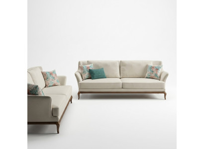 Moderne canapé complet 2x en tissu blanc trois places Design de salon Canapés sofa