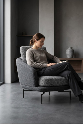 Fauteuil gris Luxe Meubles rembourrés Design de salle de séjour Fauteuil rembourré en textile neuf