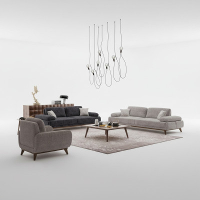 Ensemble de salon Canapé gris Deux places avec Trois places Design textile Table basse