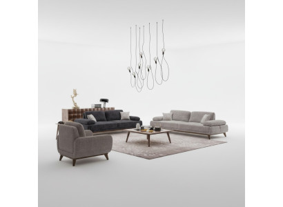 Ensemble de salon Canapé gris Deux places avec Trois places Design textile Table basse