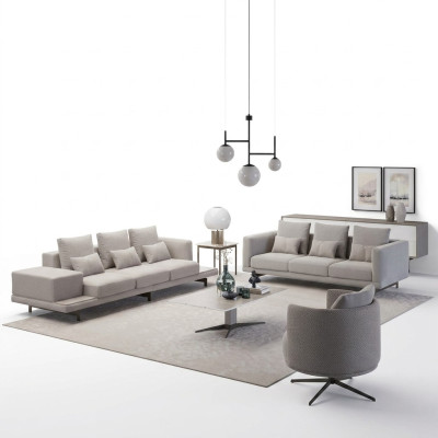 Salon complet 2x Canapé Trois places Meubles rembourrés en textile Fauteuil neuf Table basse
