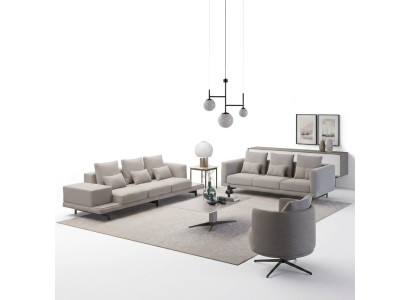 Salon complet 2x Canapé Trois places Meubles rembourrés en textile Fauteuil neuf Table basse