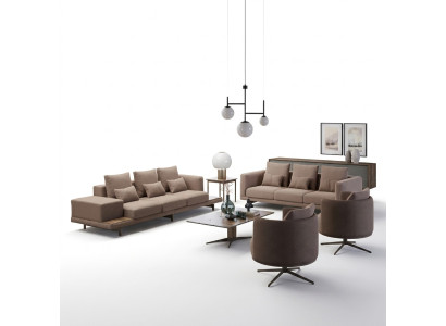 Ensemble de mobilier brun complet de 6 pièces 2x canapé trois places, 2x fauteuil rembourré