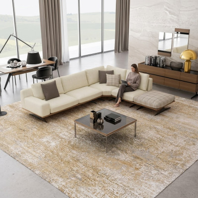 Salle de séjour Ensemble de luxe Canapé d'angle en L Mobilier rembourré Design Moderne Table basse