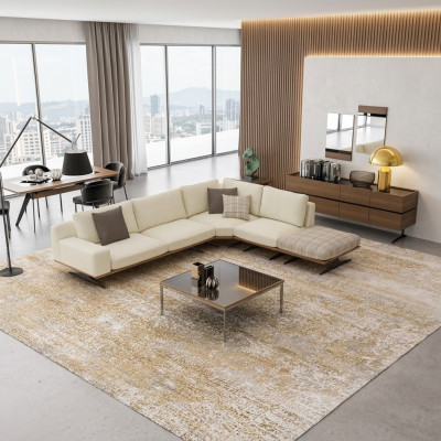 Salle de séjour Ensemble de luxe Canapé d'angle en L Mobilier rembourré Design Moderne Table basse