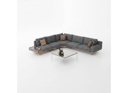 Canapé Gris en Forme de L Salon Ensemble 2 pcs Table basse Canapé d'angle Mobilier de luxe Rembourré