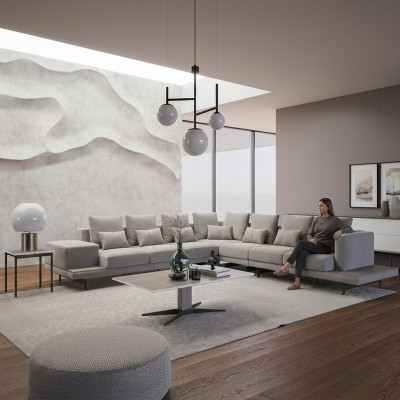 Salon Meubles rembourrés Gris Canapé d'angle Forme en L Table basse Table d'appoint
