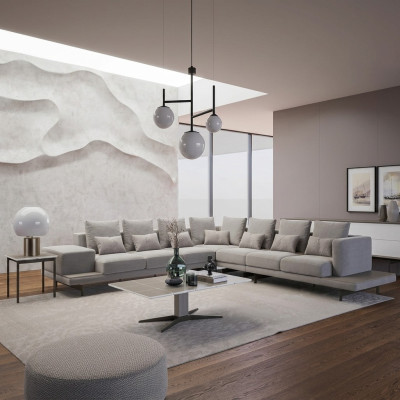 Salon Meubles rembourrés Gris Canapé d'angle Forme en L Table basse Table d'appoint