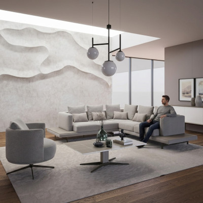 Canapé d'angle design en L Meubles rembourrés Salon de luxe Table basse Mobilier