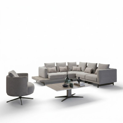 Meubles rembourrés Canapé d'angle de luxe en forme de L Salon Gris Canapé Table basse