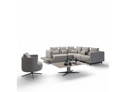 Meubles rembourrés Canapé d'angle de luxe en forme de L Salon Gris Canapé Table basse