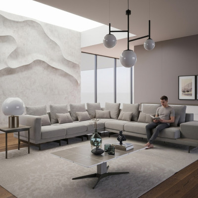 Designer Sofa Sofa Canapé d'angle Canapé en L-Forme Tissu Rembourrage Suite Table basse de salon