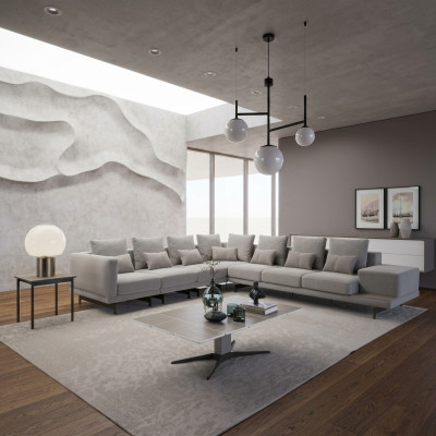 Designer Sofa Sofa Canapé d'angle Canapé en L-Forme Tissu Rembourrage Suite Table basse de salon