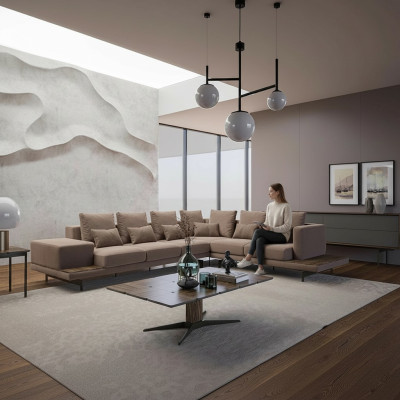 Salle de séjour Canapé d'angle en forme de L Design de luxe Suite Mobilier Table basse neuf