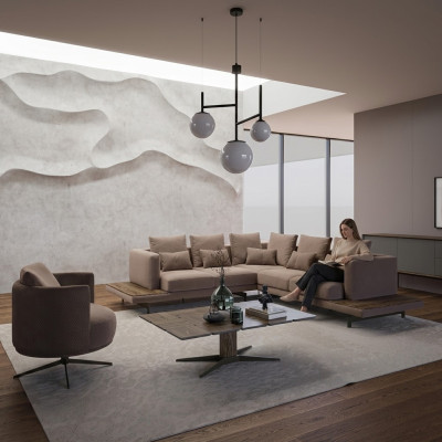 Salon Meubles de designer Suite de luxe Canapé d'angle Forme L Table basse