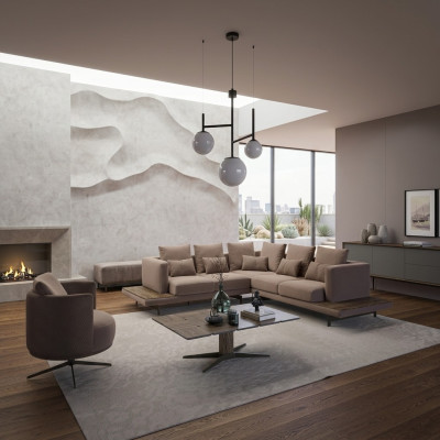 Salon Meubles de designer Suite de luxe Canapé d'angle Forme L Table basse