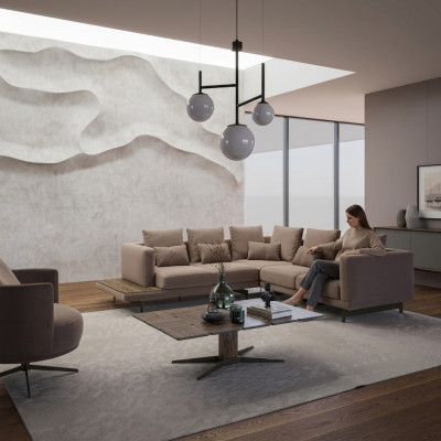 Ensemble de salon de luxe avec canapé d'angle en L et table basse - Mobilier