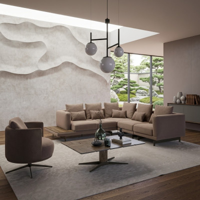 Ensemble de salon de luxe avec canapé d'angle en L et table basse - Mobilier