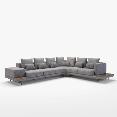 Canapé rembourré gris de luxe en forme de L table basse en bois avec table d'appoint Salon
