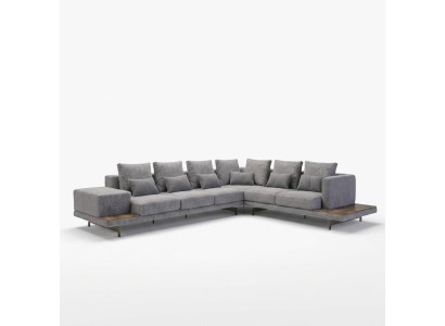 Canapé rembourré gris de luxe en forme de L table basse en bois avec table d'appoint Salon
