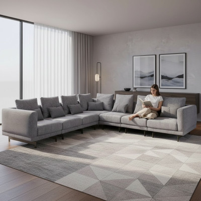 nouveau Canapé d'angle complet en forme de L en textile Mobilier du salon en bois Table basse