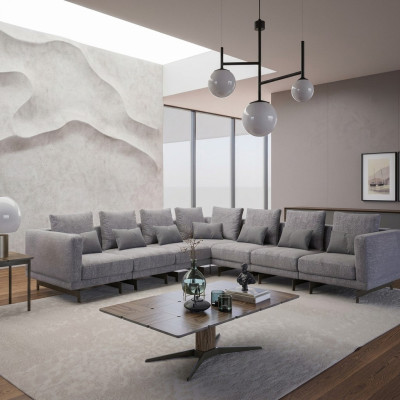 nouveau Canapé d'angle complet en forme de L en textile Mobilier du salon en bois Table basse