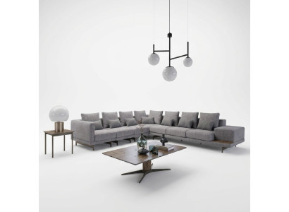 Luxus-Set Wohnzimmer Textil-Gepolstertes Sofa L-Form Holz Couchtisch mit Beistelltisch