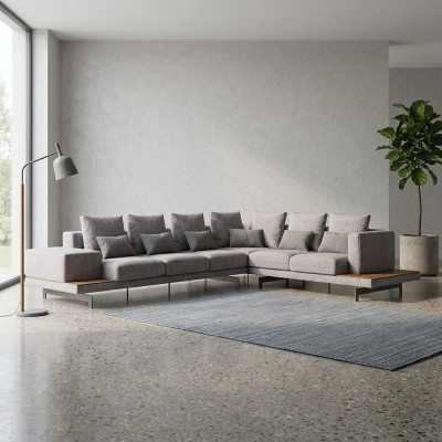 Designer nouveau canapé d'angle en forme de L, en tissu gris, meubles pour le salon.